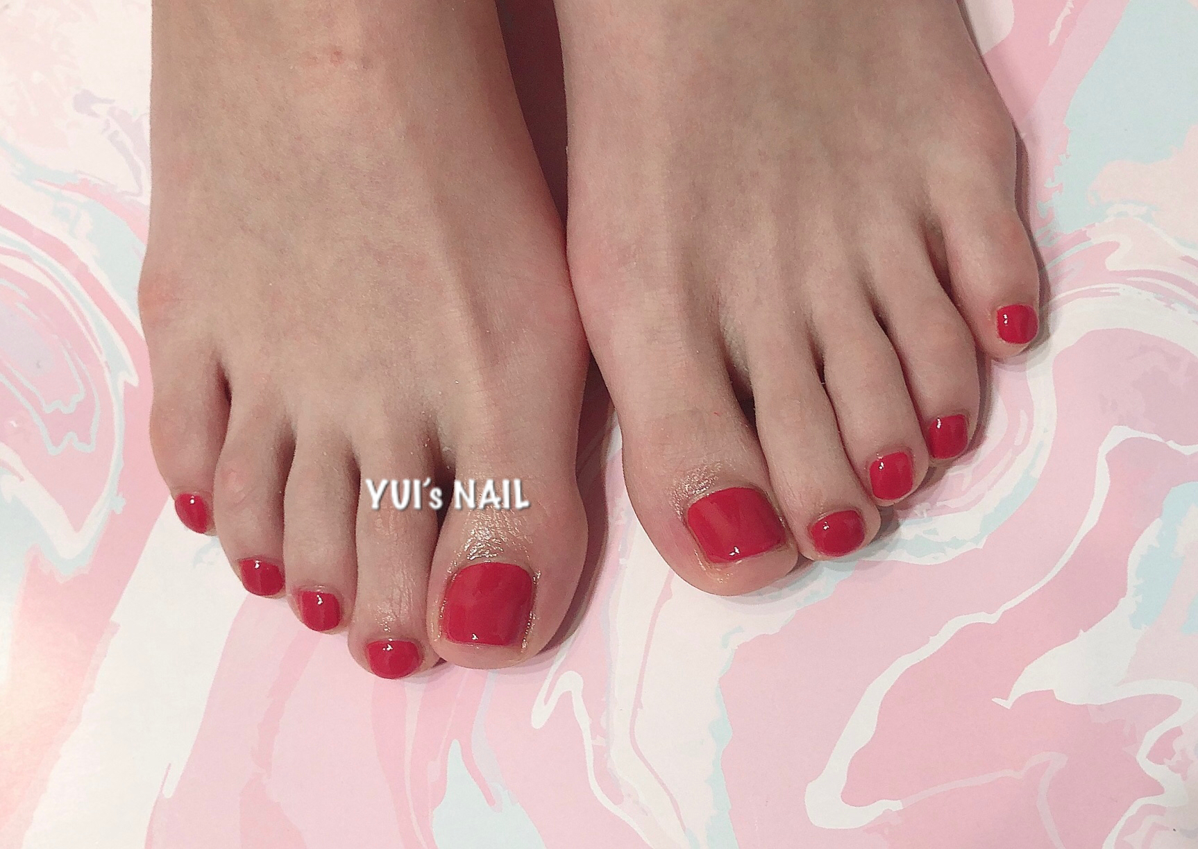 フットネイル ワンカラーred 立花でネイルするならプライベートサロンのyui S Nail